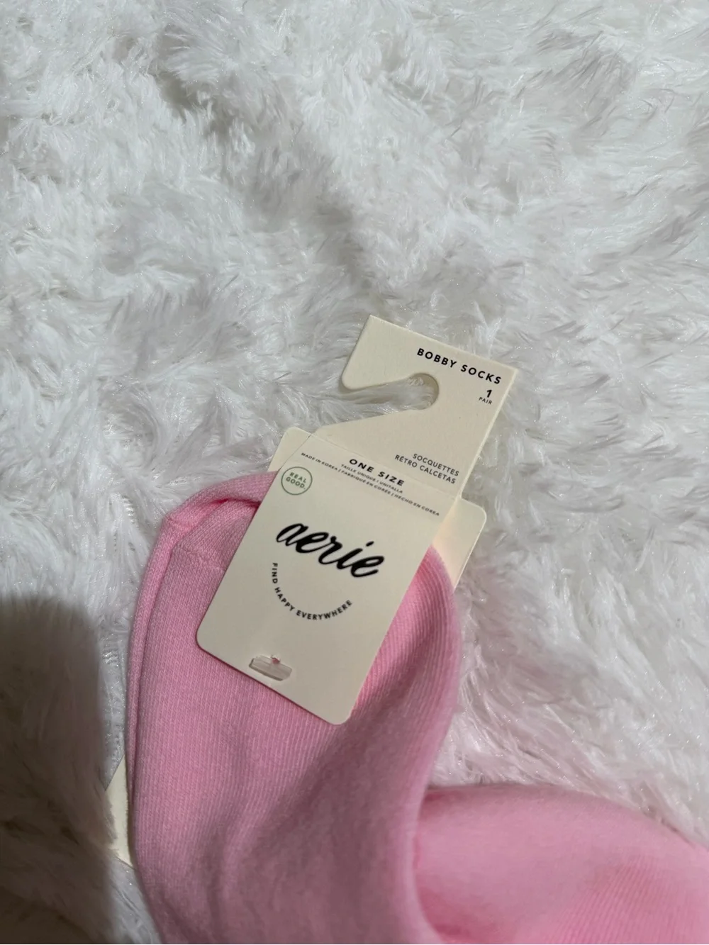 NWT Aerie Pink Ankle Socks with Red Strawberry Accent One Size Bobby Socks